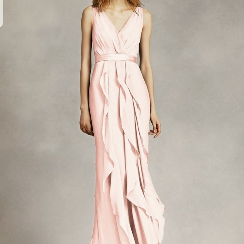 Vera Wang Ruffle Crinkle Georgette Maxi Dress Gown